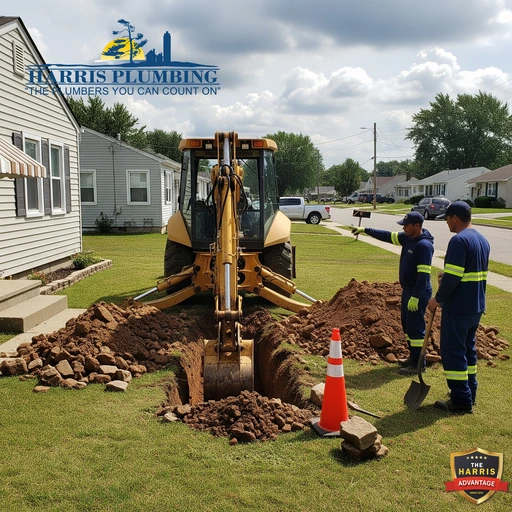 Plumber using hydro jetting tool to clear a main drain