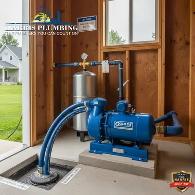 Diagram showing a jet pump connected to a shallow well