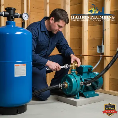 Plumber installing a new residential jet pump