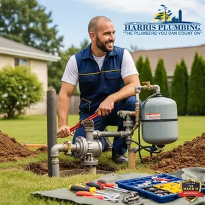 Plumber installing a new well pump